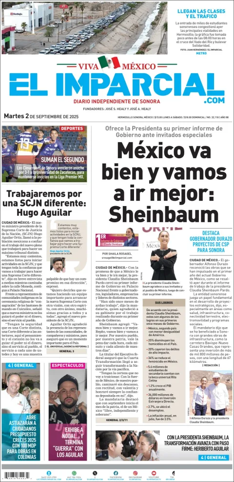 Portada de El Imparcial del martes, 2 de septiembre de 2025