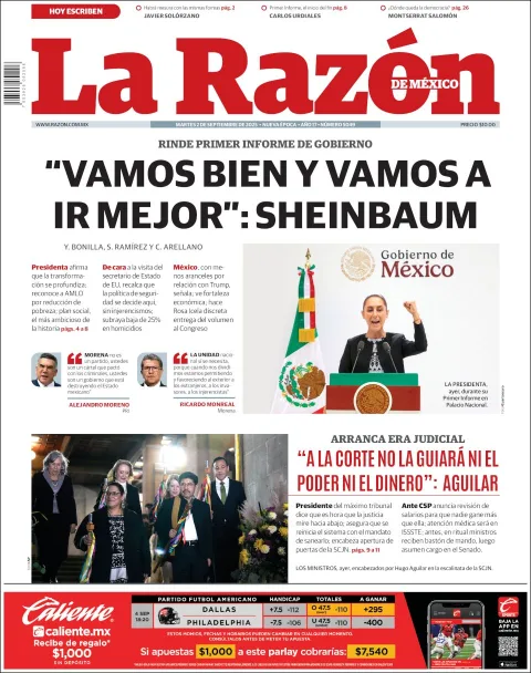 Portada de La Razon del martes, 2 de septiembre de 2025
