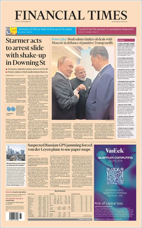 Portada de Financial Times del martes, 2 de septiembre de 2025