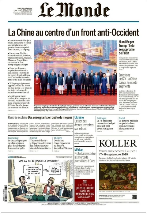 Portada de Le Monde del martes, 23 de septiembre de 2025
