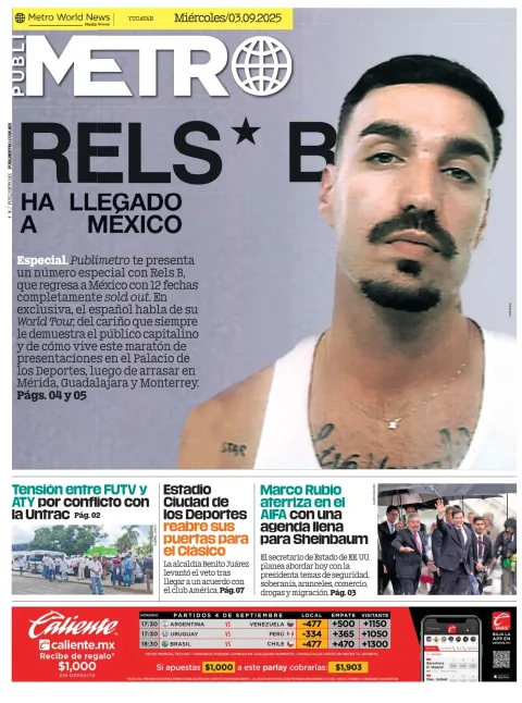 Portada de Publimetro Merida del miércoles, 3 de septiembre de 2025
