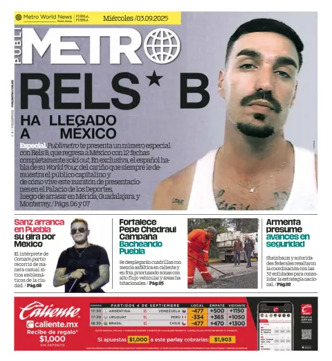 Portada de Publimetro Puebla del miércoles, 3 de septiembre de 2025
