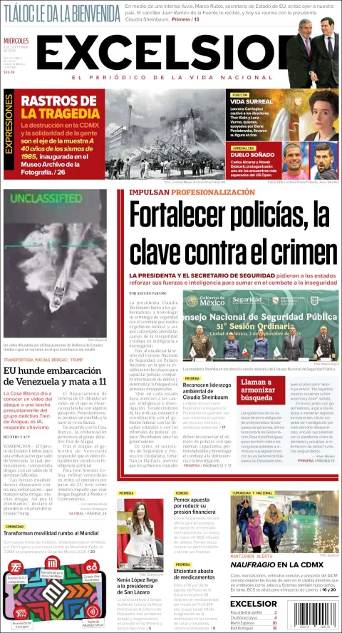 Portada de Excelsior del miércoles, 3 de septiembre de 2025
