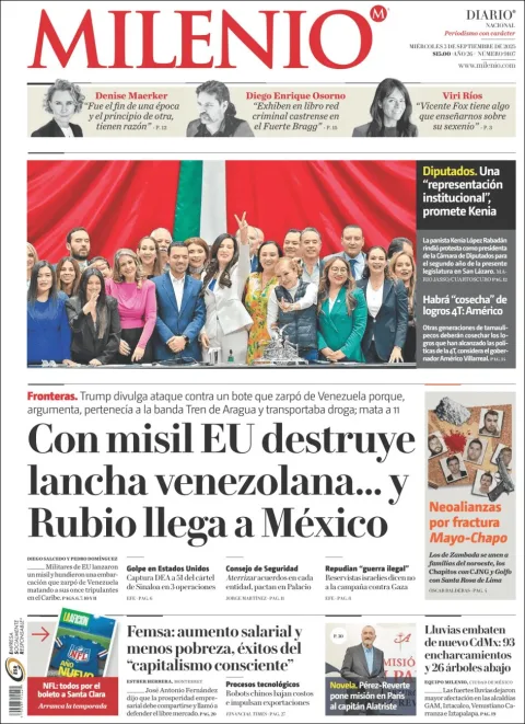 Portada de Milenio del miércoles, 3 de septiembre de 2025