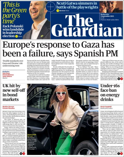 Portada de The Guardian (reino Unido) del miércoles, 3 de septiembre de 2025