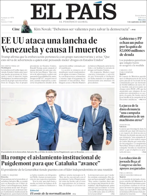 Portada de El Pais del miércoles, 3 de septiembre de 2025