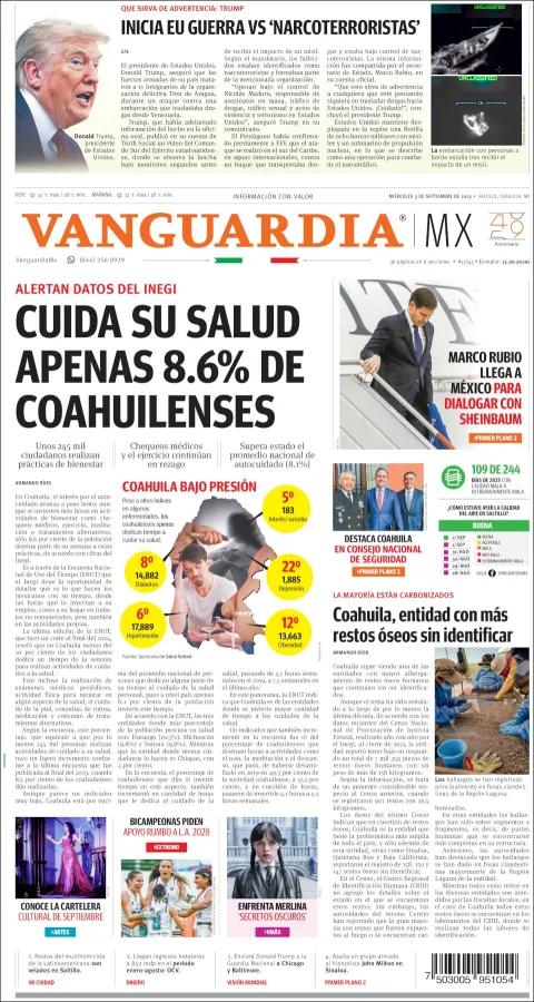 Portada de Vanguardia del miércoles, 3 de septiembre de 2025