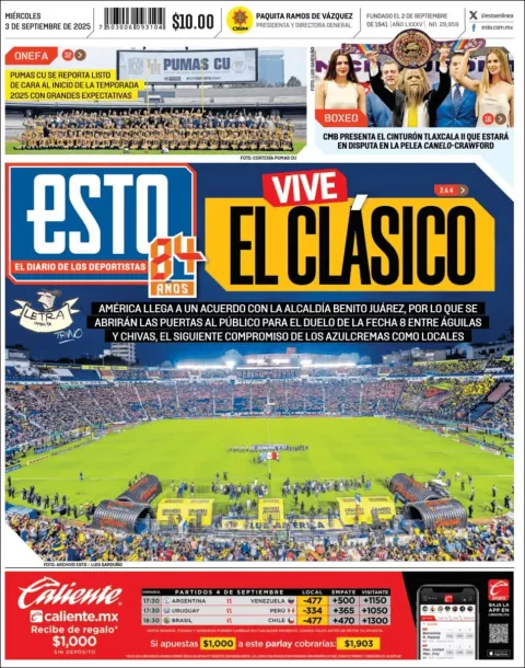 Portada de Esto del miércoles, 3 de septiembre de 2025