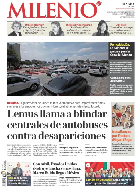 Portada de Milenio Jalisco del miércoles, 3 de septiembre de 2025
