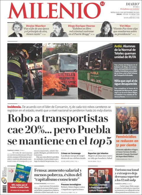 Portada de Milenio Puebla del miércoles, 3 de septiembre de 2025