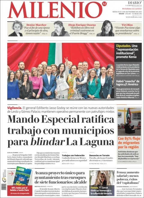 Portada de Milenio Laguna del miércoles, 3 de septiembre de 2025