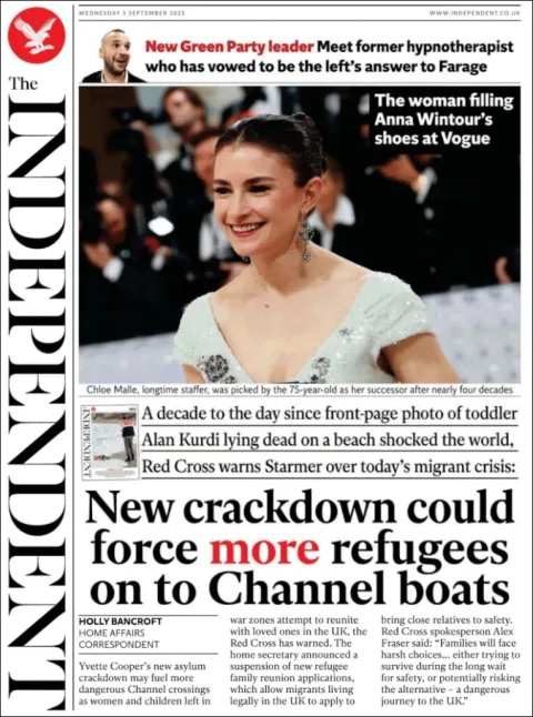 Portada de The Independent del miércoles, 3 de septiembre de 2025