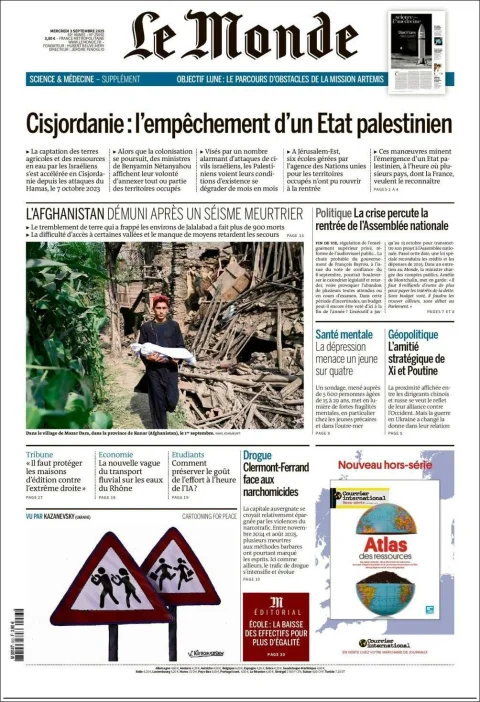 Portada de Le Monde del miércoles, 3 de septiembre de 2025