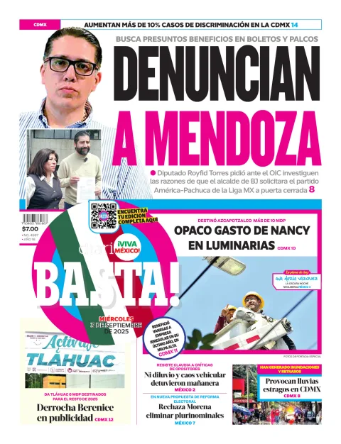 Portada de Basta! (portada) del miércoles, 3 de septiembre de 2025
