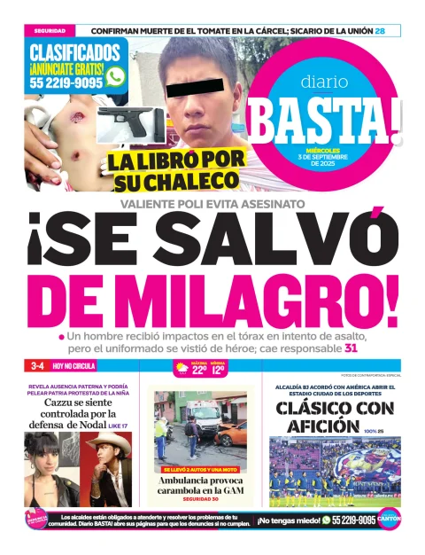 Portada de Basta! (contraportada ) del miércoles, 3 de septiembre de 2025