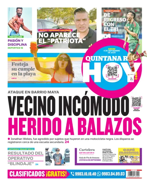 Portada de Quintana Roo Hoy (contraportada) del jueves, 4 de septiembre de 2025