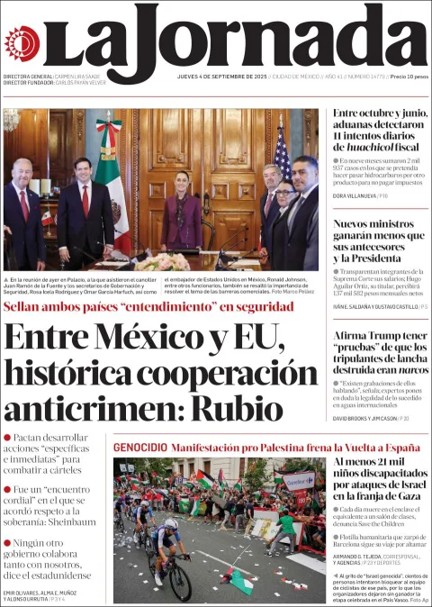 Portada de La Jornada del jueves, 4 de septiembre de 2025