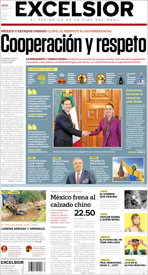 Portada de Excelsior del jueves, 4 de septiembre de 2025