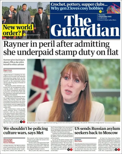 Portada de The Guardian (reino Unido) del jueves, 4 de septiembre de 2025