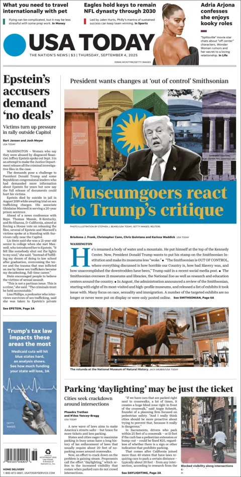 Portada de Usa Today del jueves, 4 de septiembre de 2025
