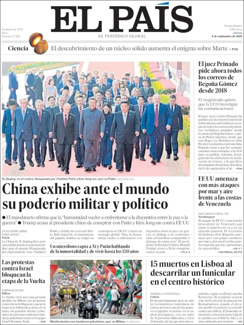 Portada de El Pais del jueves, 4 de septiembre de 2025