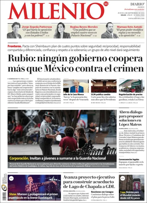 Portada de Milenio Jalisco del viernes, 5 de septiembre de 2025