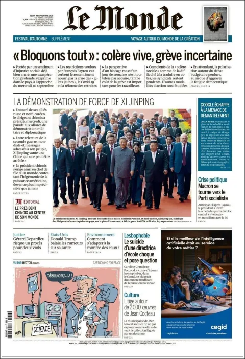 Portada de Le Monde del jueves, 4 de septiembre de 2025