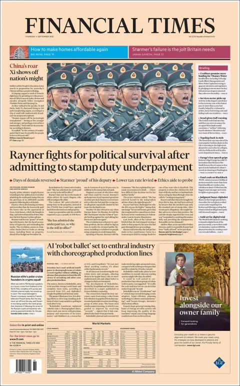 Portada de Financial Times del jueves, 4 de septiembre de 2025