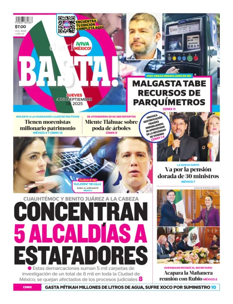 Portada de Basta! (portada) del jueves, 4 de septiembre de 2025