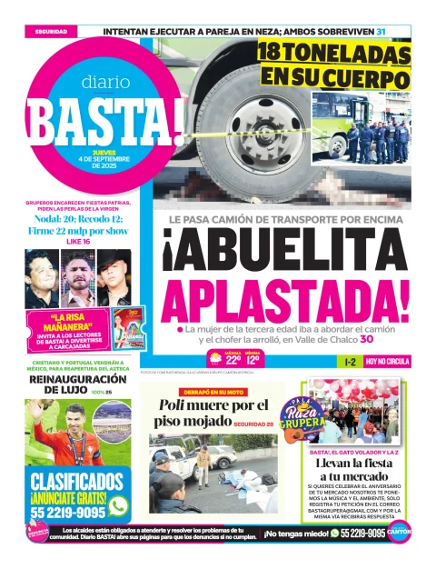 Portada de Basta! (contraportada ) del jueves, 4 de septiembre de 2025