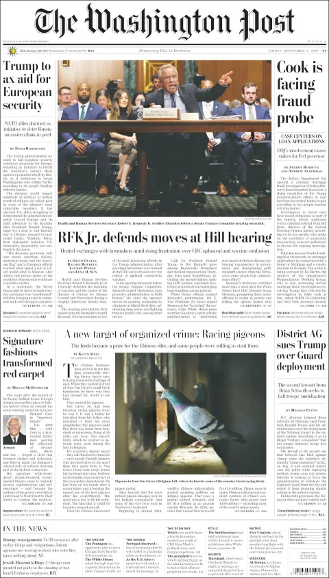 Portada de The Washington Post del viernes, 5 de septiembre de 2025