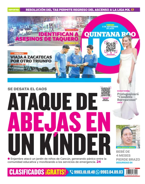 Portada de Quintana Roo Hoy (contraportada) del viernes, 5 de septiembre de 2025