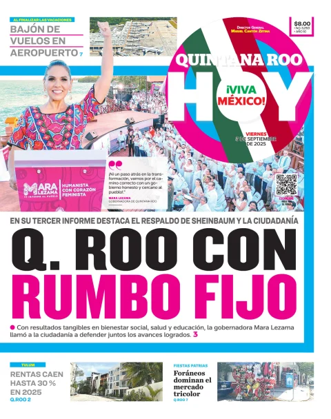 Portada de Quintana Roo Hoy (portada) del viernes, 5 de septiembre de 2025