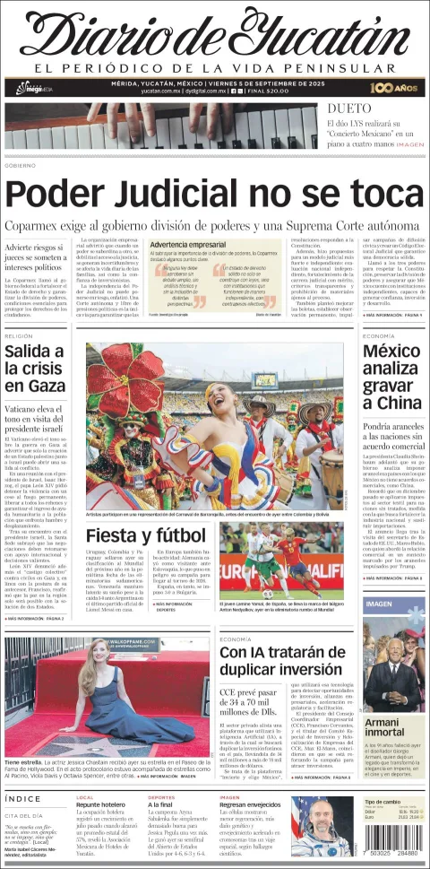 Portada de Diario de Yucatán del viernes, 5 de septiembre de 2025
