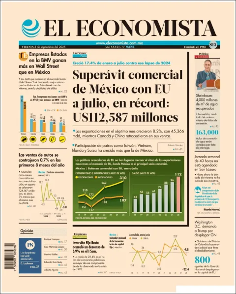 Portada de El Economista del viernes, 5 de septiembre de 2025