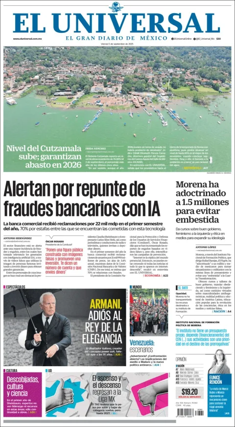 Portada de El Universal del viernes, 5 de septiembre de 2025