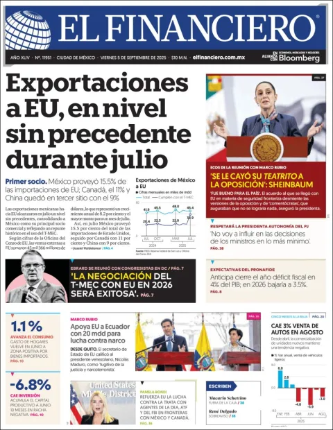 Portada de El Financiero del viernes, 5 de septiembre de 2025