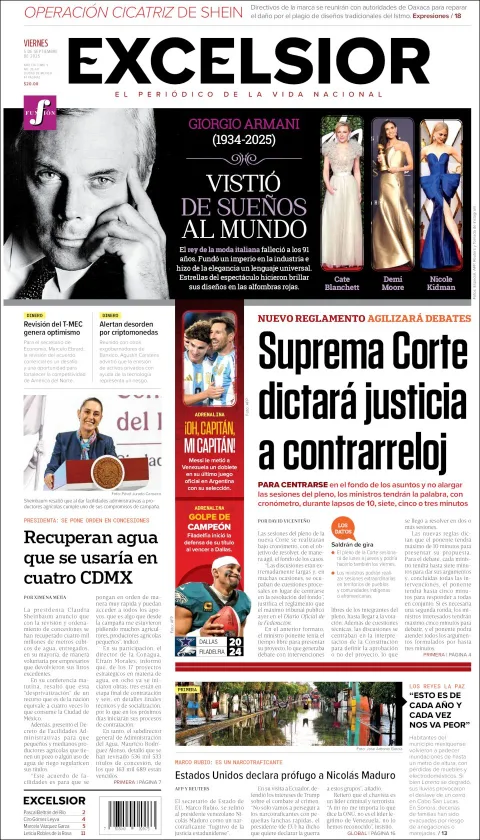 Portada de Excelsior del viernes, 5 de septiembre de 2025