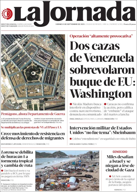 Portada de La Jornada del viernes, 5 de septiembre de 2025