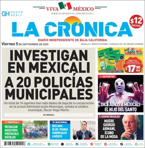 Portada de La Cronica del viernes, 5 de septiembre de 2025