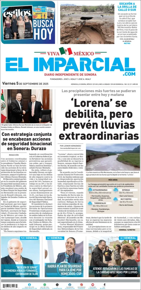 Portada de El Imparcial del viernes, 5 de septiembre de 2025