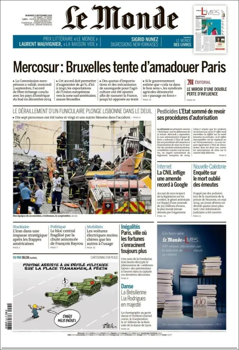 Portada de Le Monde del viernes, 5 de septiembre de 2025