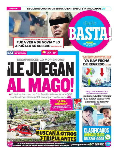 Portada de Basta! (contraportada ) del viernes, 5 de septiembre de 2025