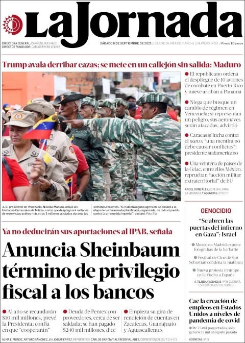 Portada de La Jornada del sábado, 6 de septiembre de 2025