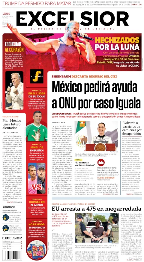 Portada de Excelsior del sábado, 6 de septiembre de 2025