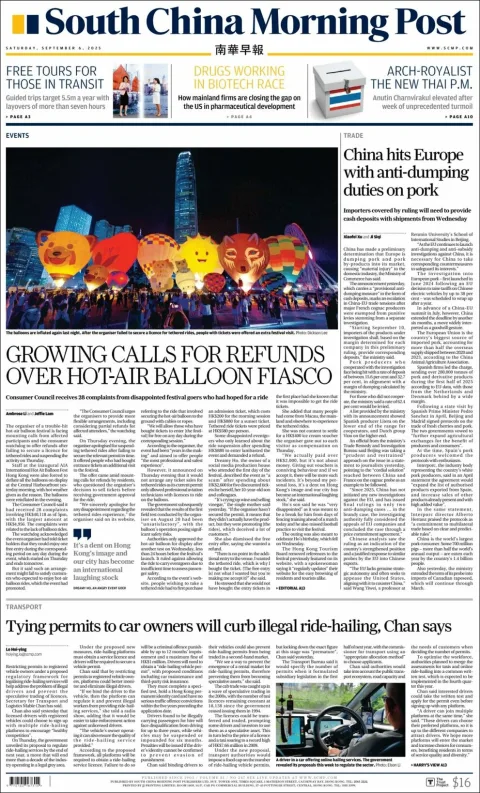 Portada de South China Morning Post del sábado, 6 de septiembre de 2025