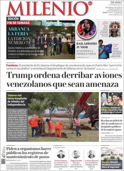 Portada de Milenio Laguna del lunes, 22 de septiembre de 2025