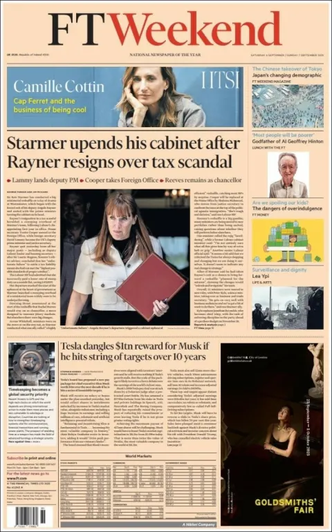 Portada de Financial Times del domingo, 7 de septiembre de 2025