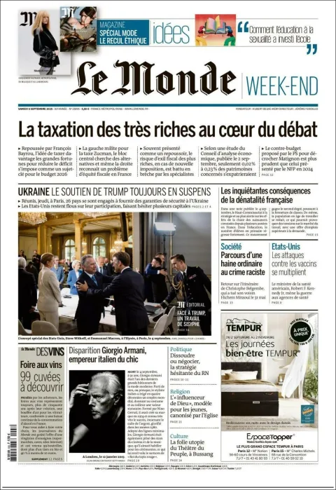 Portada de Le Monde del sábado, 6 de septiembre de 2025