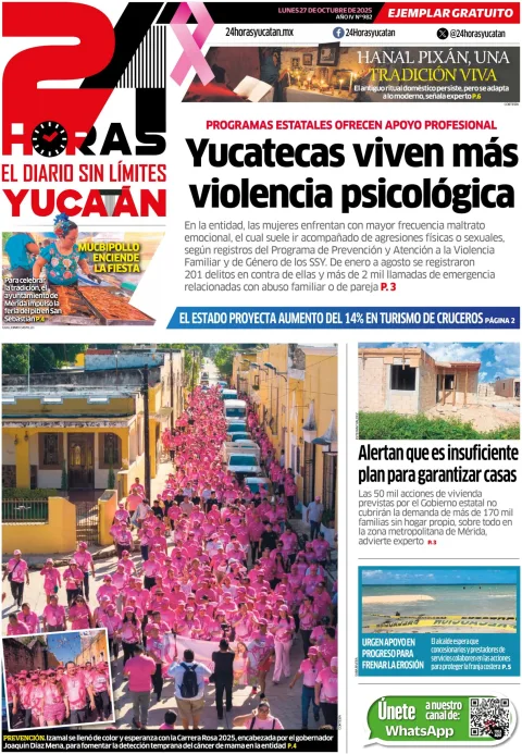 Portada de 24 Horas Yucatan del lunes, 27 de octubre de 2025
